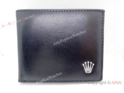Buy Replica Rolex Silver Crown Black Leather Men Wallet
